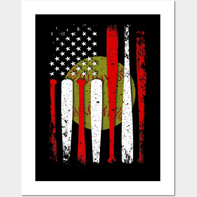 Dad Flag Man Softball Player Wall Art by Magic Ball